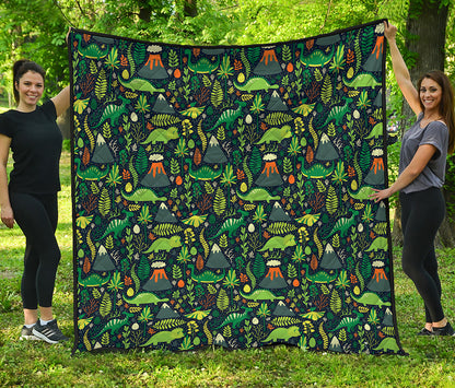 Cute Dinosaur And Floral Pattern Print Quilt