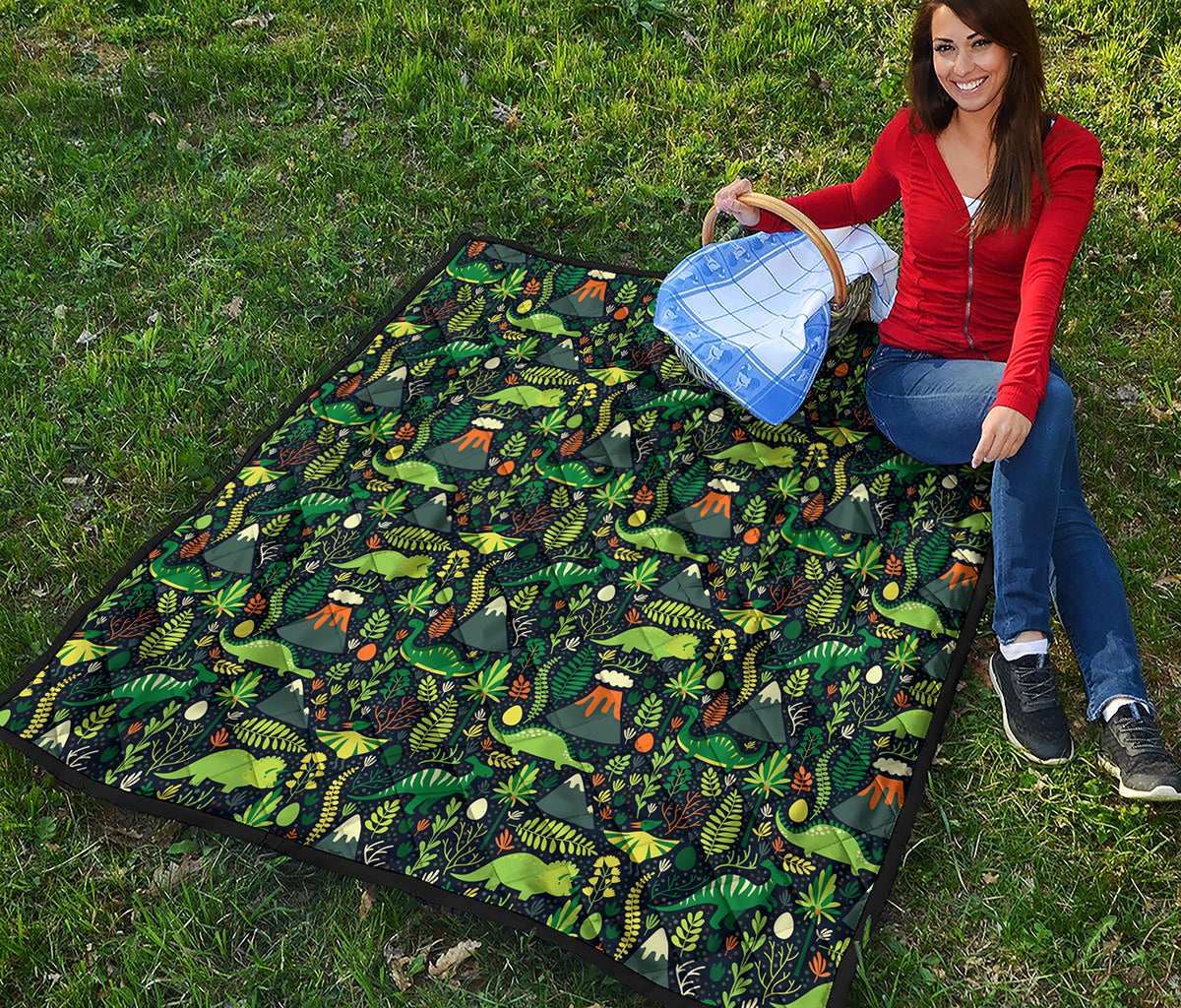 Cute Dinosaur And Floral Pattern Print Quilt