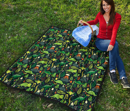Cute Dinosaur And Floral Pattern Print Quilt