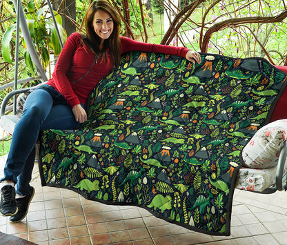 Cute Dinosaur And Floral Pattern Print Quilt