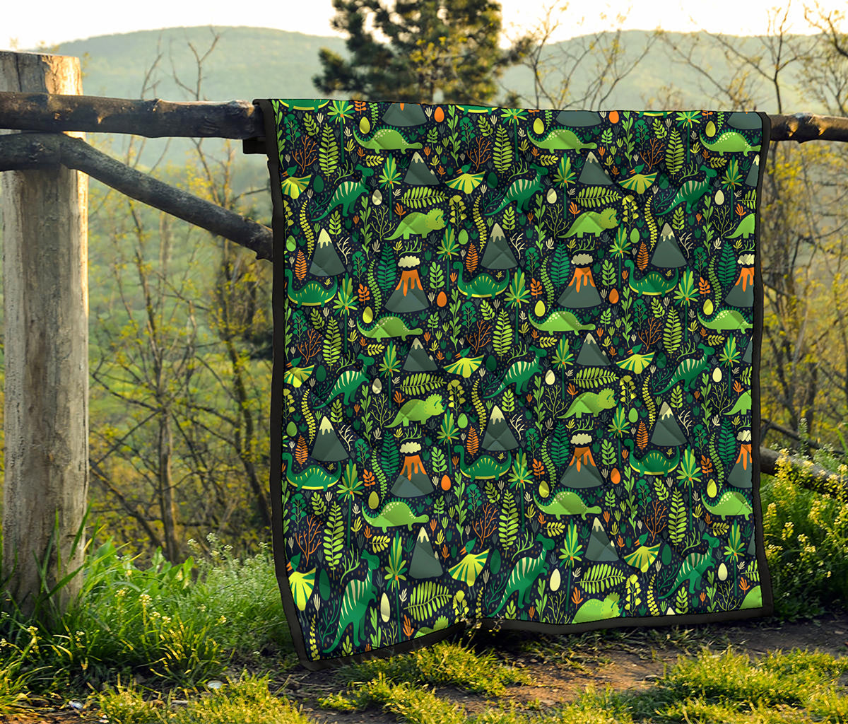Cute Dinosaur And Floral Pattern Print Quilt