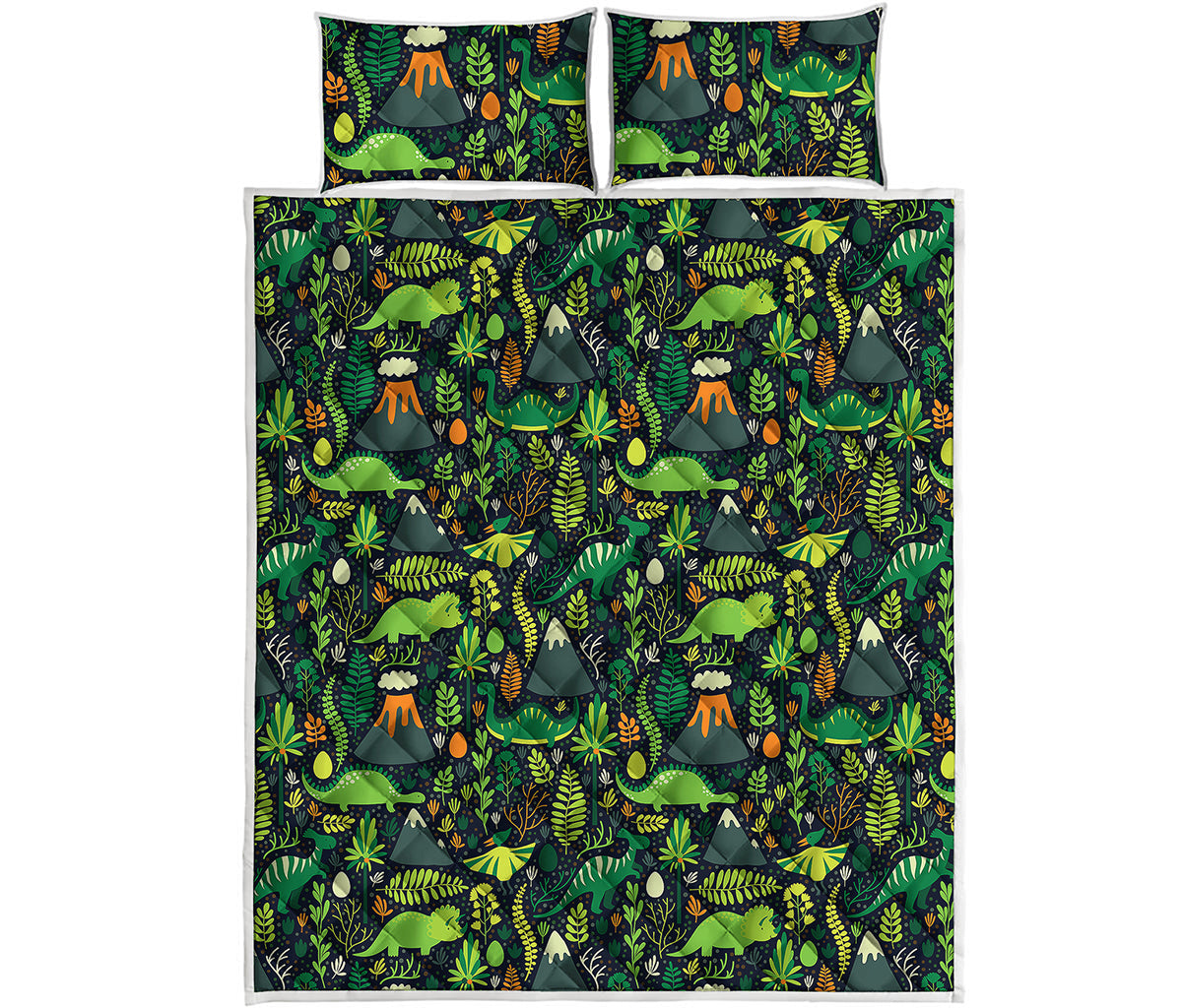 Cute Dinosaur And Floral Pattern Print Quilt Bed Set