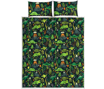 Cute Dinosaur And Floral Pattern Print Quilt Bed Set