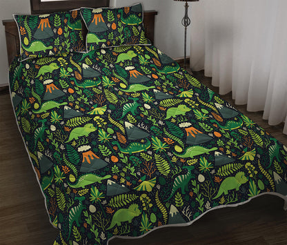 Cute Dinosaur And Floral Pattern Print Quilt Bed Set