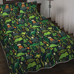 Cute Dinosaur And Floral Pattern Print Quilt Bed Set