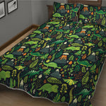 Cute Dinosaur And Floral Pattern Print Quilt Bed Set