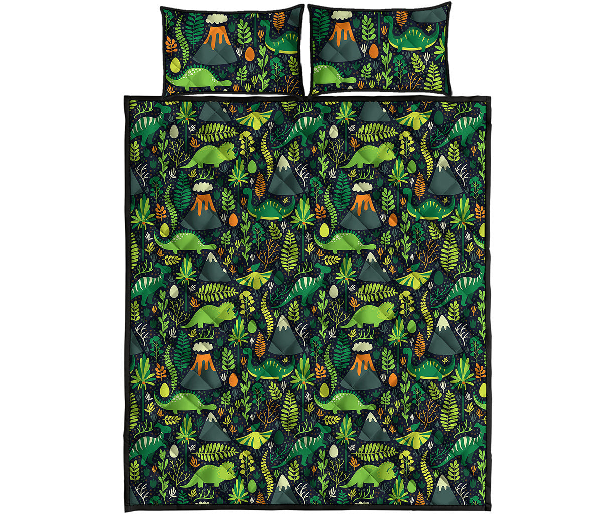 Cute Dinosaur And Floral Pattern Print Quilt Bed Set
