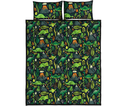 Cute Dinosaur And Floral Pattern Print Quilt Bed Set