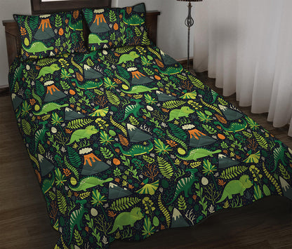 Cute Dinosaur And Floral Pattern Print Quilt Bed Set