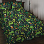 Cute Dinosaur And Floral Pattern Print Quilt Bed Set