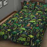 Cute Dinosaur And Floral Pattern Print Quilt Bed Set