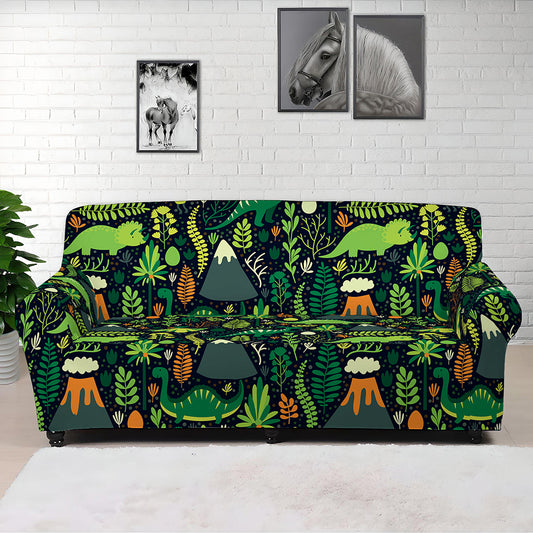 Cute Dinosaur And Floral Pattern Print Sofa Cover
