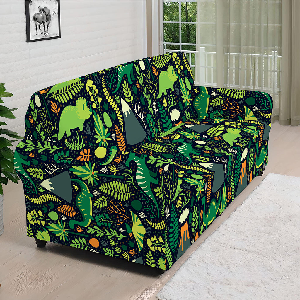 Cute Dinosaur And Floral Pattern Print Sofa Cover