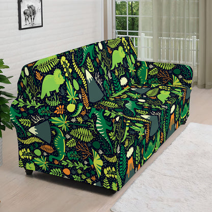 Cute Dinosaur And Floral Pattern Print Sofa Cover