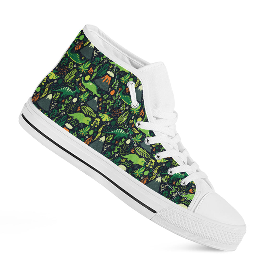 Cute Dinosaur And Floral Pattern Print White High Top Shoes