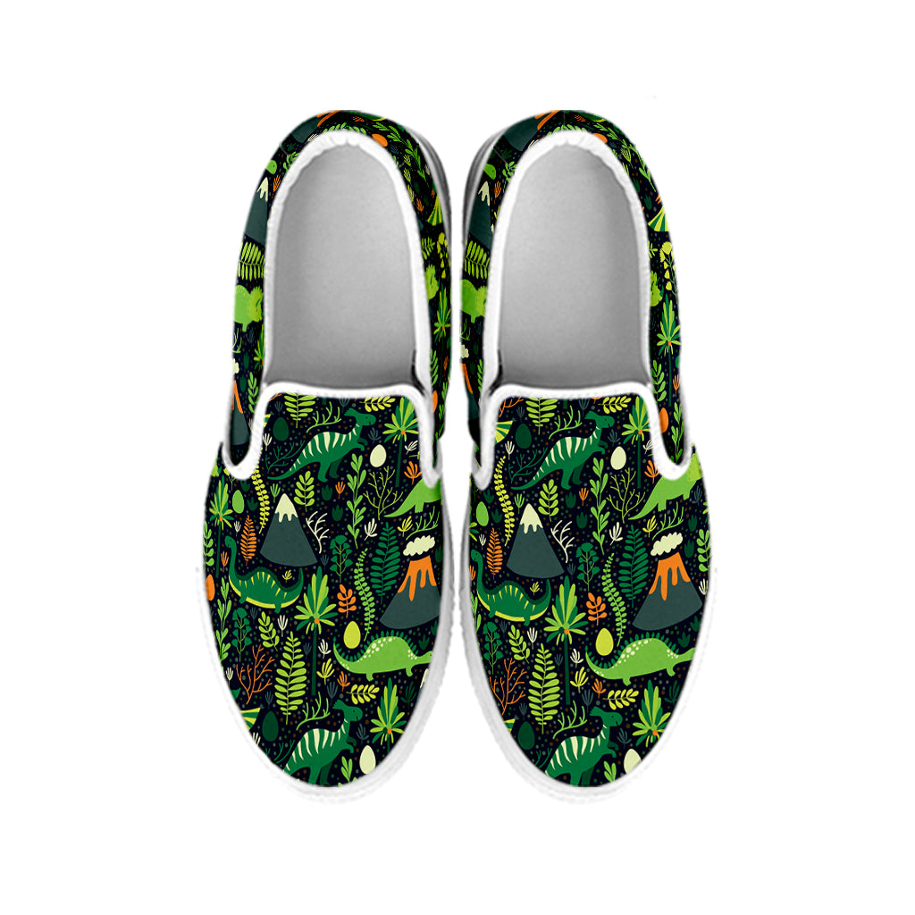 Cute Dinosaur And Floral Pattern Print White Slip On Shoes