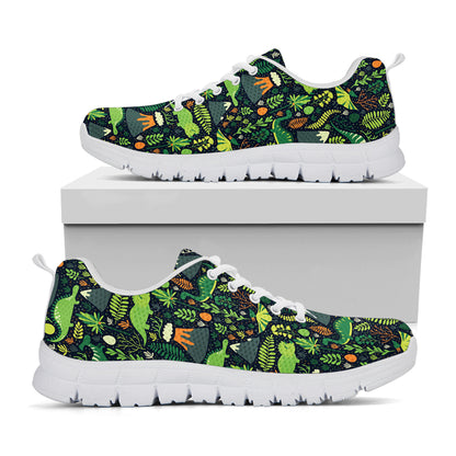 Cute Dinosaur And Floral Pattern Print White Sneakers