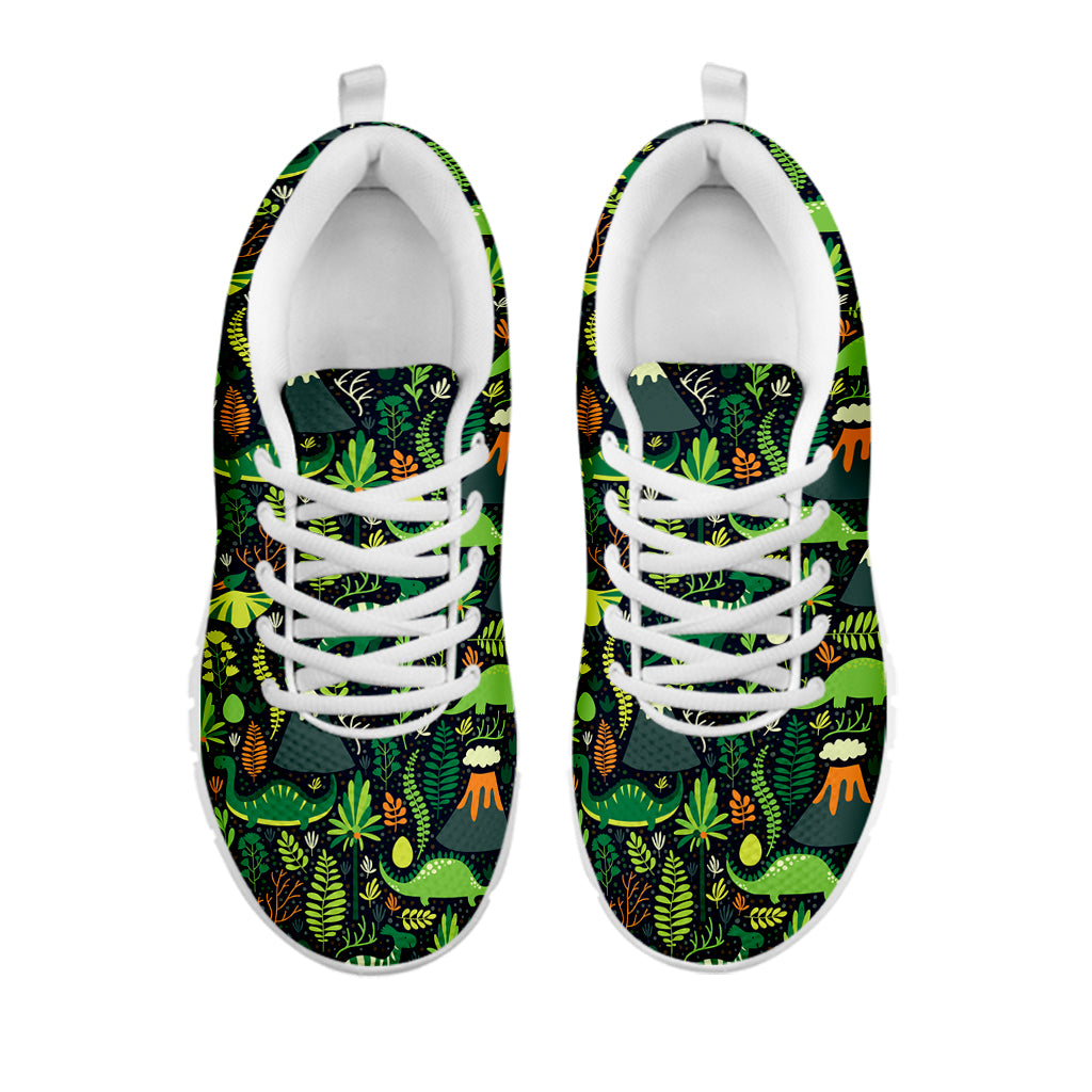 Cute Dinosaur And Floral Pattern Print White Sneakers