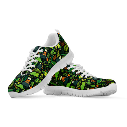 Cute Dinosaur And Floral Pattern Print White Sneakers