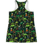 Cute Dinosaur And Floral Pattern Print Women's Racerback Tank Top
