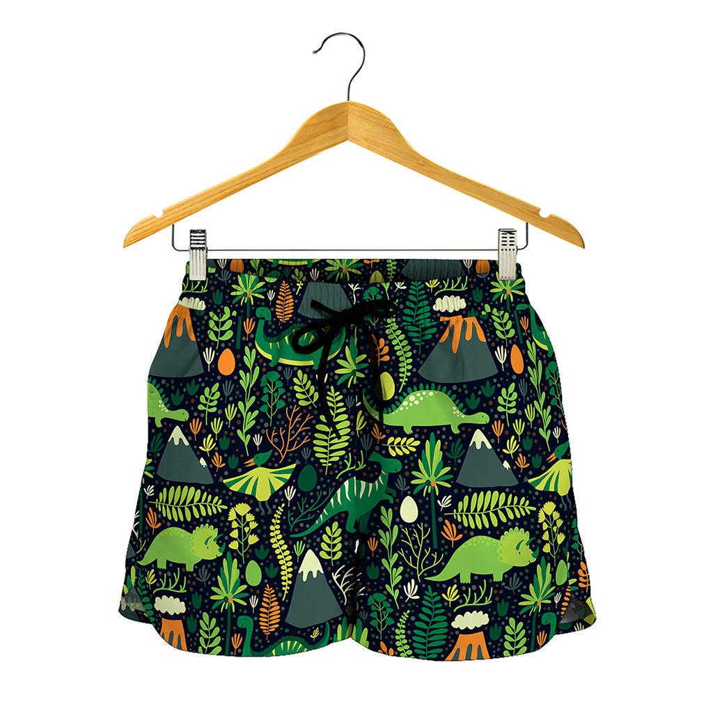 Cute Dinosaur And Floral Pattern Print Women's Shorts