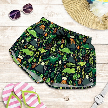 Cute Dinosaur And Floral Pattern Print Women's Shorts