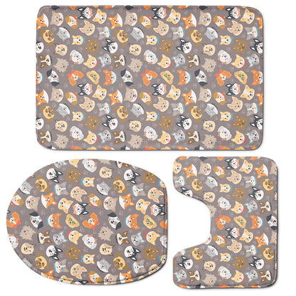 Cute Dog Emoji Pattern Print 3 Piece Bath Mat Set