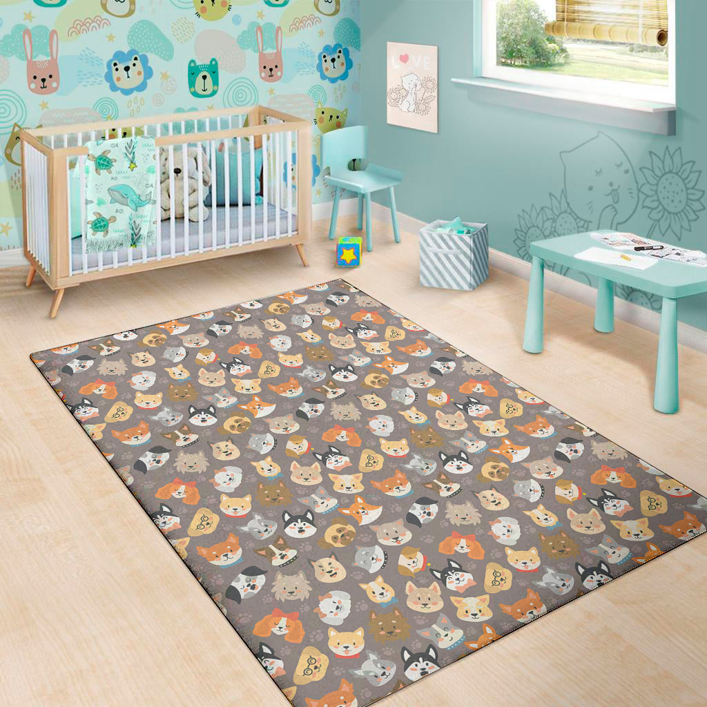 Cute Dog Emoji Pattern Print Area Rug