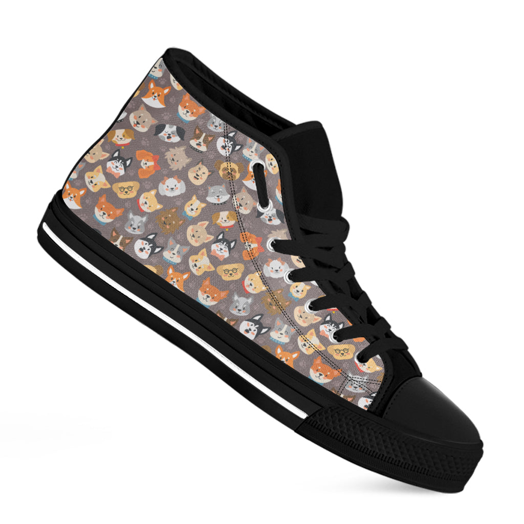 Cute Dog Emoji Pattern Print Black High Top Shoes