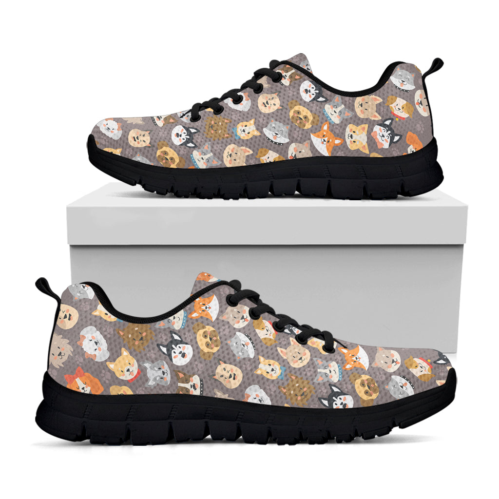 Cute Dog Emoji Pattern Print Black Sneakers