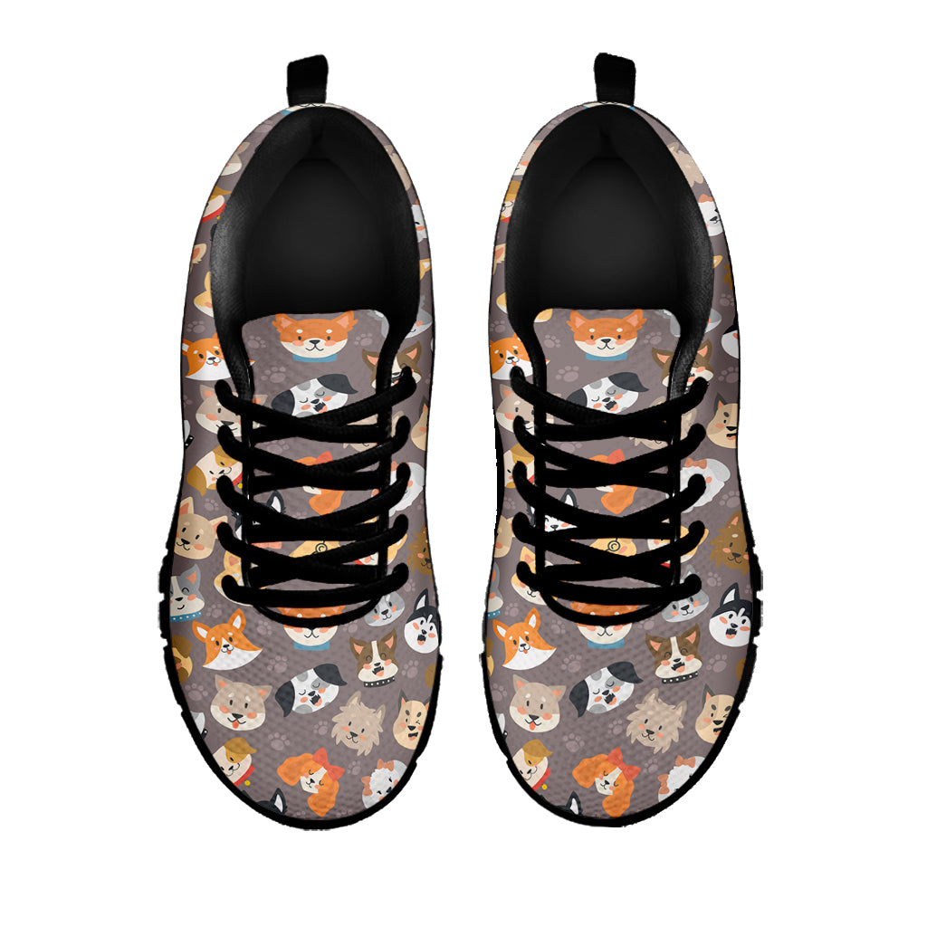 Cute Dog Emoji Pattern Print Black Sneakers