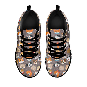 Cute Dog Emoji Pattern Print Black Sneakers