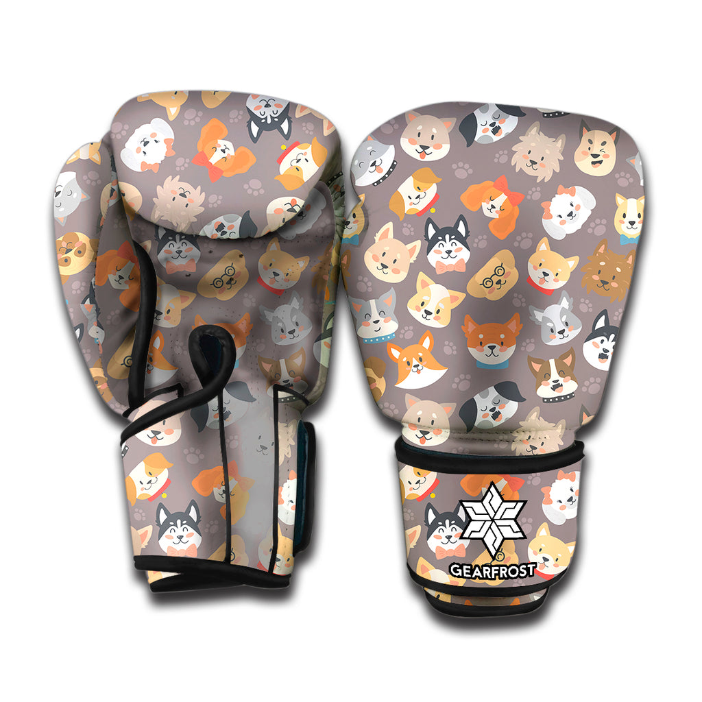 Cute Dog Emoji Pattern Print Boxing Gloves