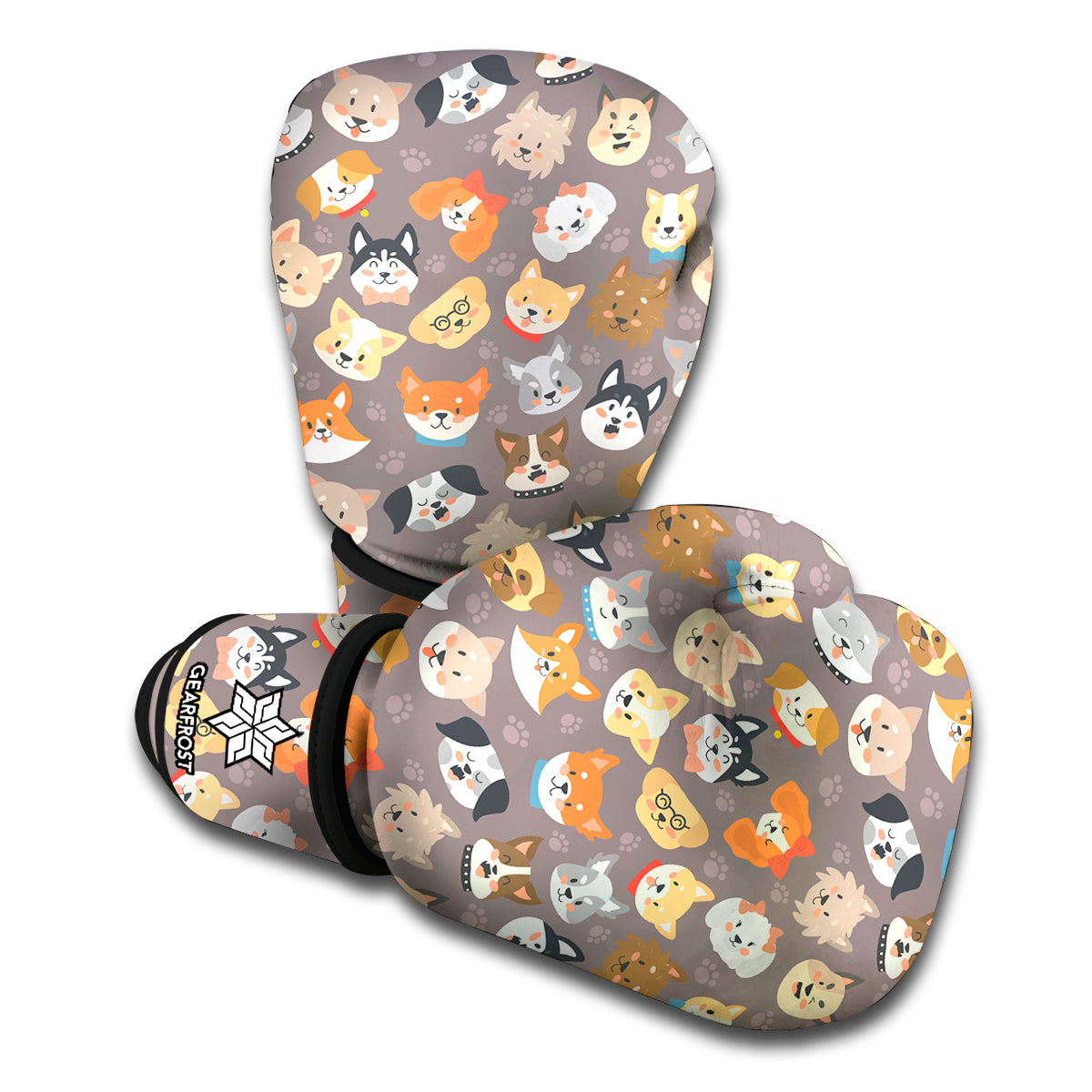 Cute Dog Emoji Pattern Print Boxing Gloves