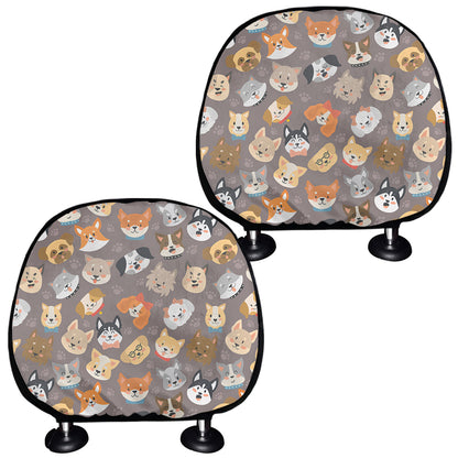 Cute Dog Emoji Pattern Print Car Headrest Covers