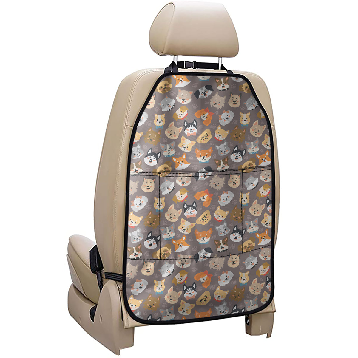 Cute Dog Emoji Pattern Print Car Seat Organizers