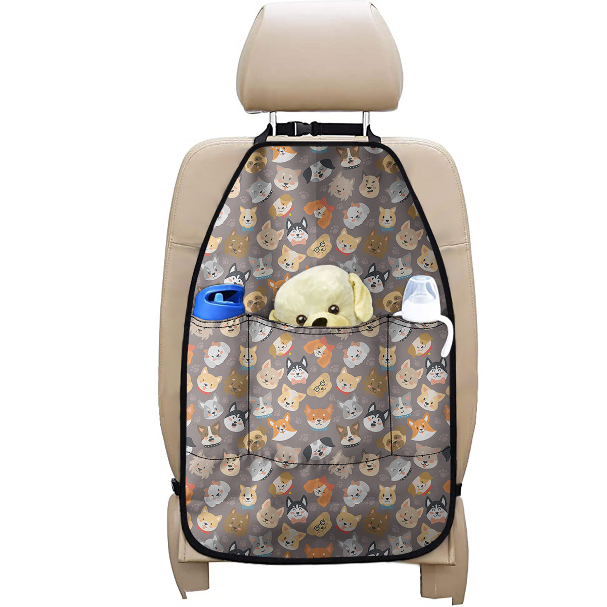 Cute Dog Emoji Pattern Print Car Seat Organizers