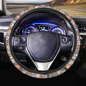 Cute Dog Emoji Pattern Print Car Steering Wheel Cover