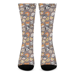 Cute Dog Emoji Pattern Print Crew Socks