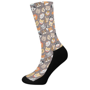 Cute Dog Emoji Pattern Print Crew Socks