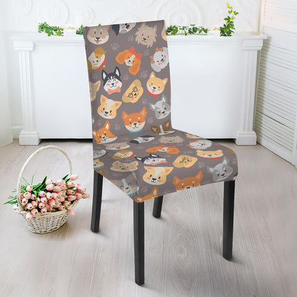 Cute Dog Emoji Pattern Print Dining Chair Slipcover