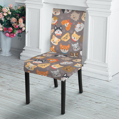 Cute Dog Emoji Pattern Print Dining Chair Slipcover