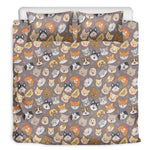Cute Dog Emoji Pattern Print Duvet Cover Bedding Set