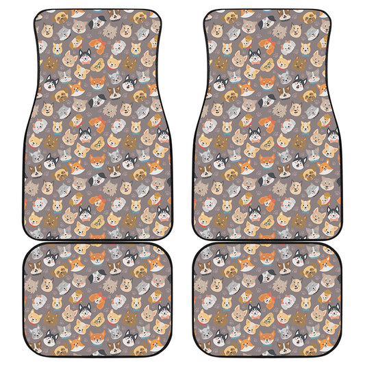 Cute Dog Emoji Pattern Print Front and Back Car Floor Mats