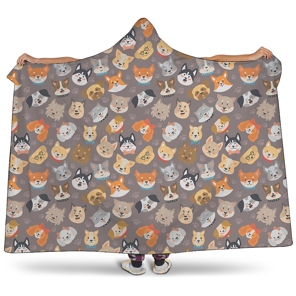 Cute Dog Emoji Pattern Print Hooded Blanket
