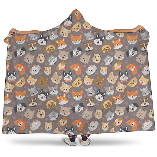 Cute Dog Emoji Pattern Print Hooded Blanket