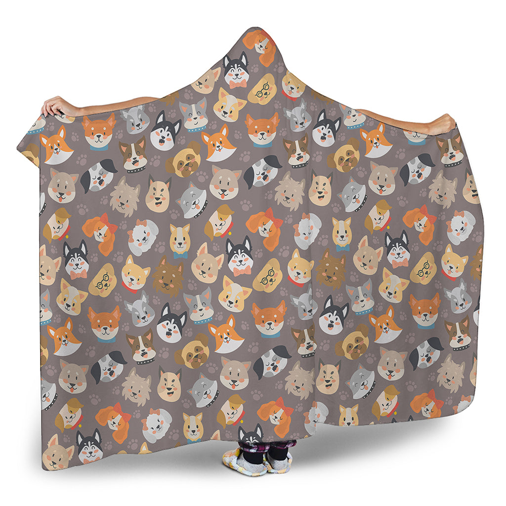 Cute Dog Emoji Pattern Print Hooded Blanket