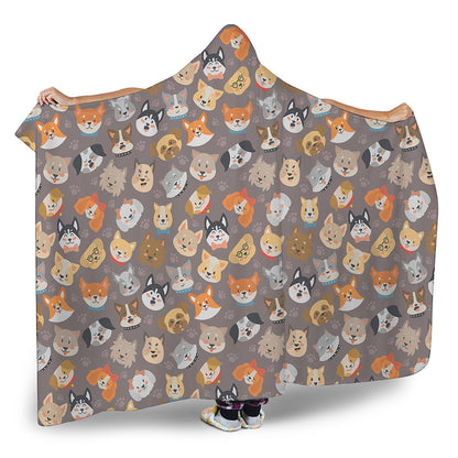 Cute Dog Emoji Pattern Print Hooded Blanket