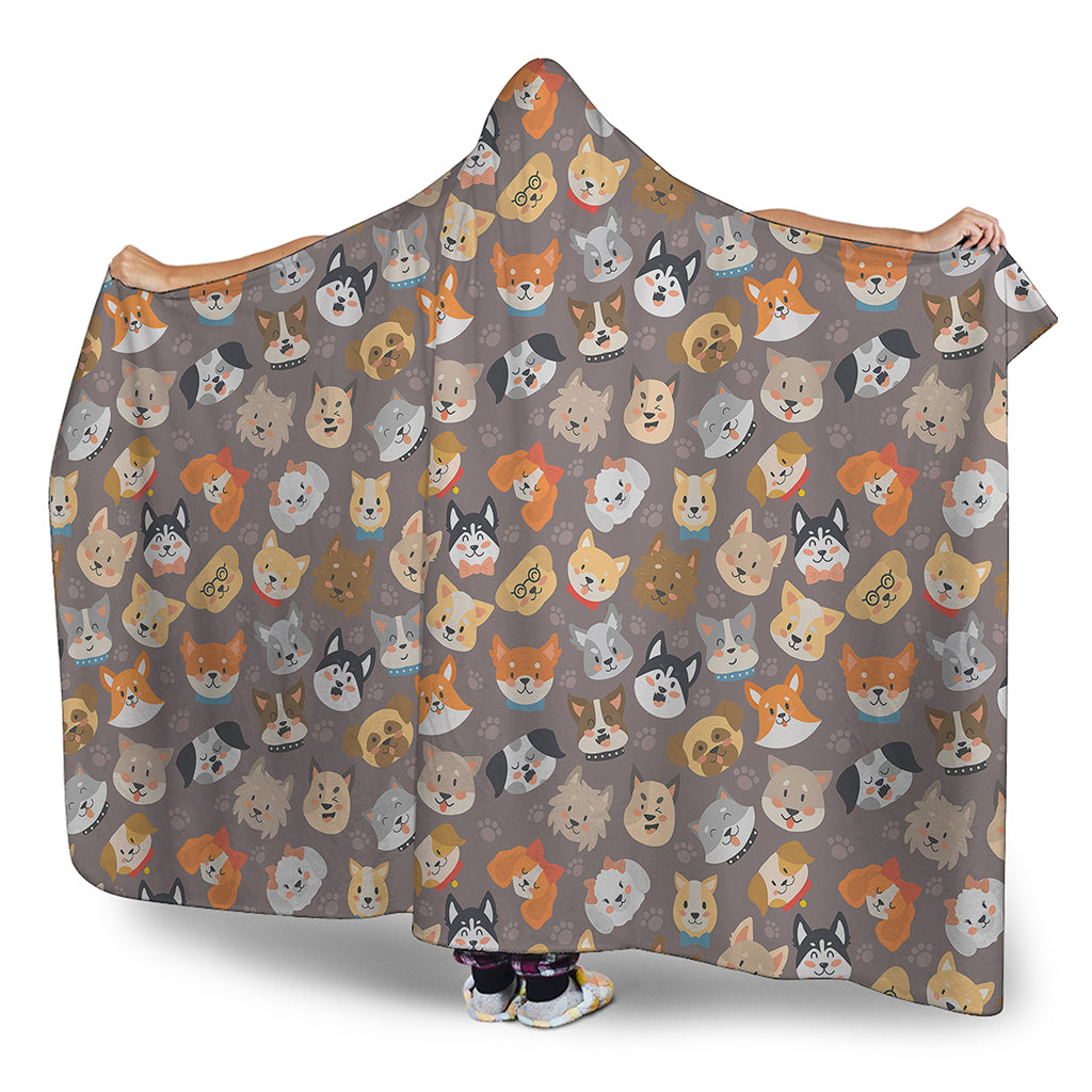 Cute Dog Emoji Pattern Print Hooded Blanket