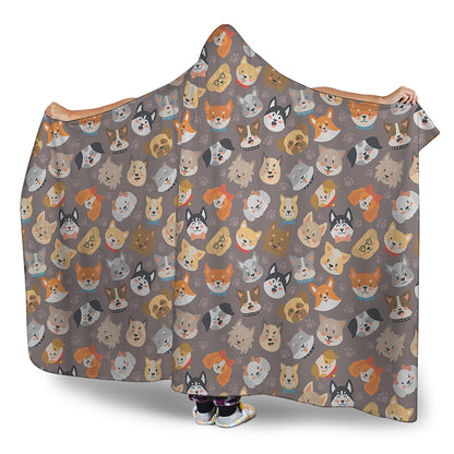 Cute Dog Emoji Pattern Print Hooded Blanket